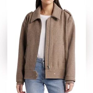 TREASURE & BOND  Bomber Jacket Wool Zip Front Women Size XL Brown NEW